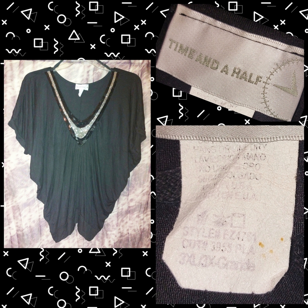 Time and A Half brand Black Soft Knit Top w/Striped Sequin Neckline Jrs Plus 3XL